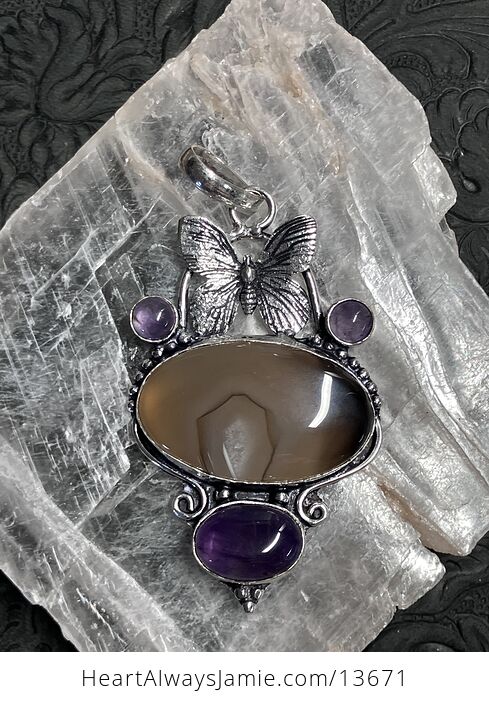 Butterfly Agate and Amethyst Pendant Crystal Stone Jewelry - #9aIDJ9C6zHo-4