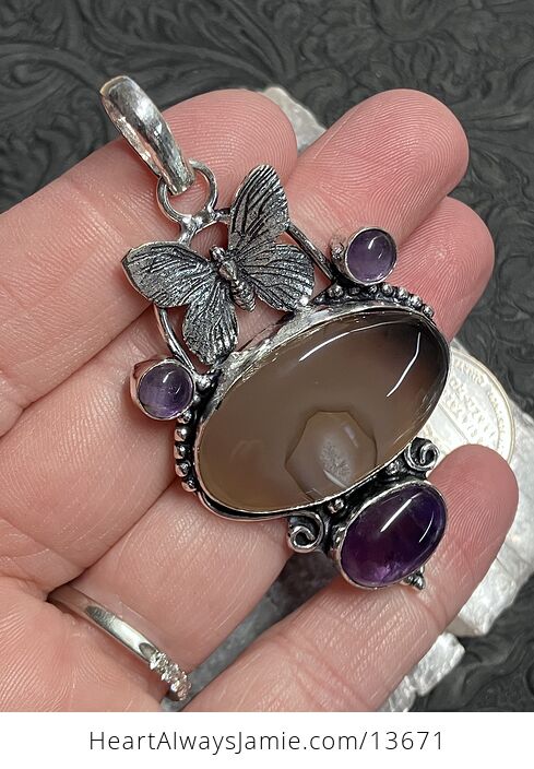 Butterfly Agate and Amethyst Pendant Crystal Stone Jewelry - #9aIDJ9C6zHo-2