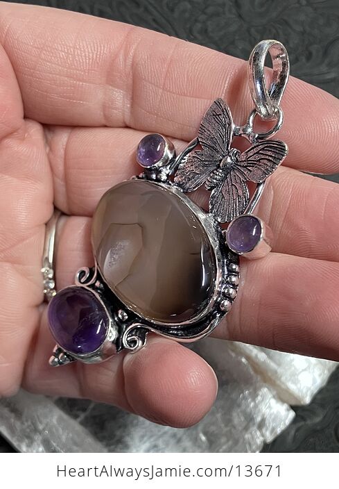 Butterfly Agate and Amethyst Pendant Crystal Stone Jewelry - #9aIDJ9C6zHo-3