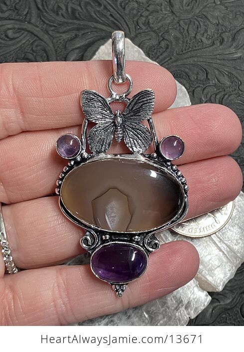 Butterfly Agate and Amethyst Pendant Crystal Stone Jewelry - #9aIDJ9C6zHo-1