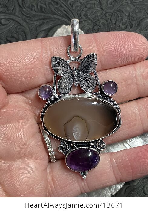 Butterfly Agate and Amethyst Pendant Crystal Stone Jewelry - #9aIDJ9C6zHo-6