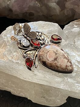 Butterfly Birds Eye Jasper Quartz Coral and Peridot Crystal Stone Jewelry Pendant #5iaqEHEHWG0