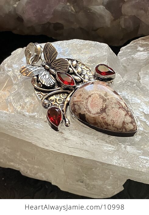 Butterfly Birds Eye Jasper Quartz Coral and Peridot Crystal Stone Jewelry Pendant - #5iaqEHEHWG0-1