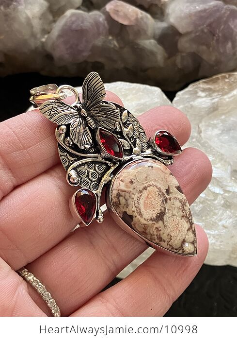 Butterfly Birds Eye Jasper Quartz Coral and Peridot Crystal Stone Jewelry Pendant - #5iaqEHEHWG0-3
