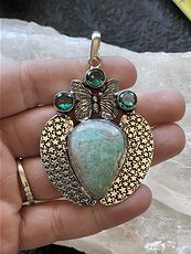 Butterfly Blue Apatite and Natural Larimar Stone Jewelry Crystal Pendant #WcUwd1PGNIM