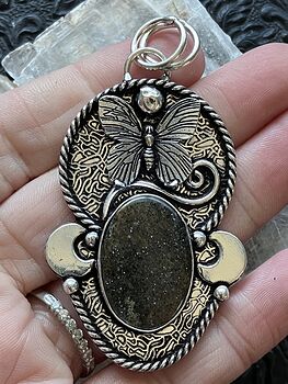Butterfly Crescent Moon and Black Sunstone Crystal Jewelry Pendant #b9NLjmqgXHQ