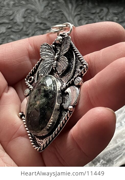 Butterfly Crescent Moon and Eudialyte Stone Crystal Jewelry Pendant - #WHnDPAvEhhk-4