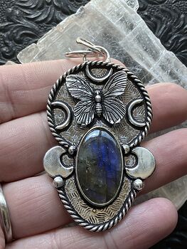 Butterfly Crescent Moon and Labradorite Pendant Crystal Stone Jewelry #Gyt4TIXgRxo