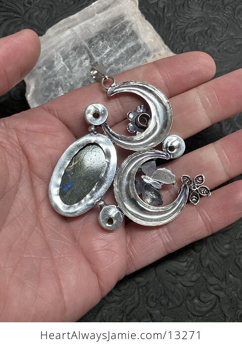 Butterfly Crescent Moon and Labradorite Pendant Stone Crystal Jewelry - #d8Y5lNaxpAk-5