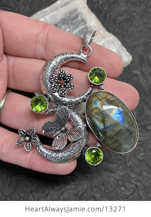 Butterfly Crescent Moon and Labradorite Pendant Stone Crystal Jewelry - #d8Y5lNaxpAk-6