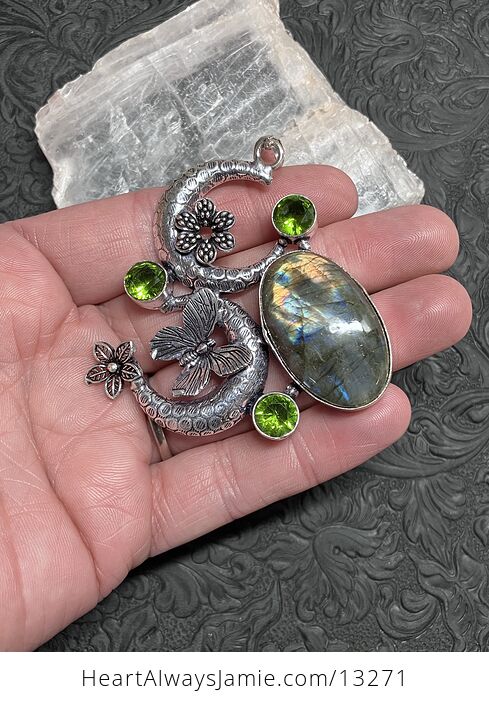 Butterfly Crescent Moon and Labradorite Pendant Stone Crystal Jewelry - #d8Y5lNaxpAk-2