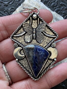 Butterfly Crescent Moon and Sodalite in Lapis Lazuli Sodalite Crystal Jewelry Pendant #EKyAJbwGTMY