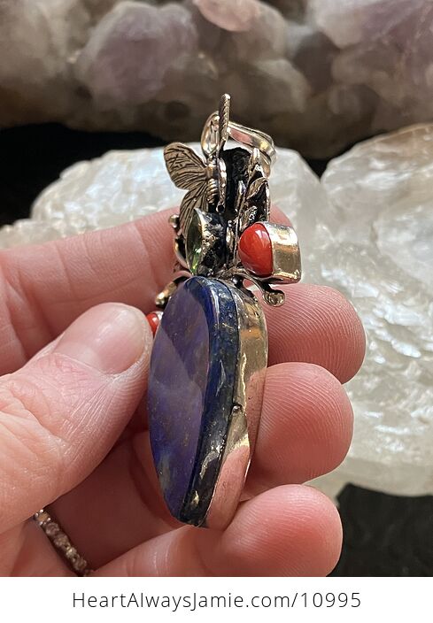 Butterfly Lapiz Lazuli Coral and Peridot Crystal Stone Jewelry Pendant - #A5Usxwl3M4A-4
