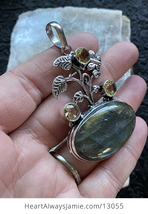 Butterfly Plant Citrine and Labradorite Pendant Crystal Stone Jewelry - #c1E9oZLElqY-3