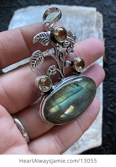 Butterfly Plant Citrine and Labradorite Pendant Crystal Stone Jewelry - #c1E9oZLElqY-7