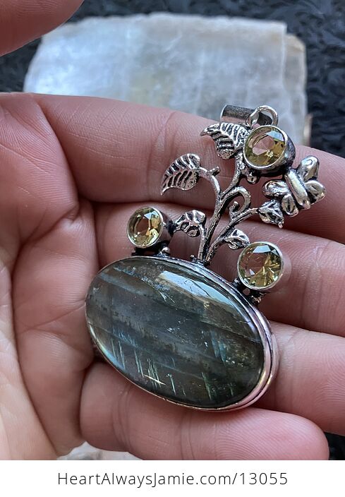 Butterfly Plant Citrine and Labradorite Pendant Crystal Stone Jewelry - #c1E9oZLElqY-4