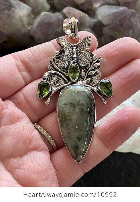Butterfly Prehnite with Epidote Crystal Stone Jewelry Pendant - #8Mn9NGCZfTY-1