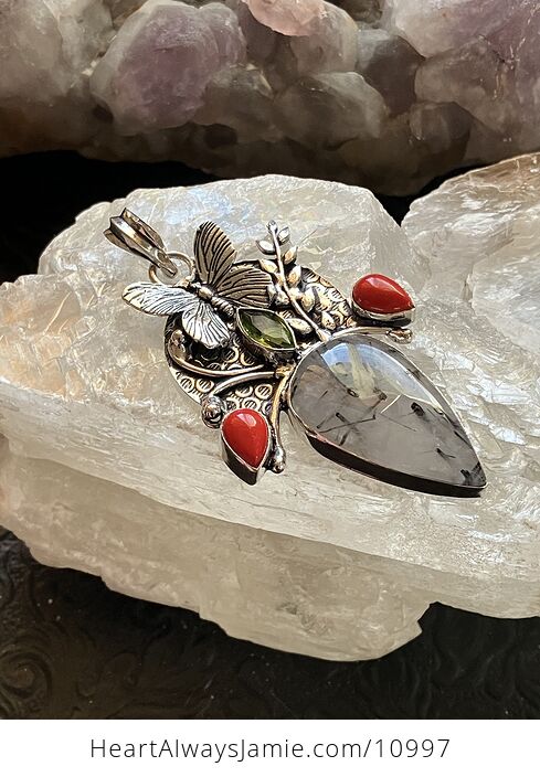 Butterfly Tourmaline Quartz Coral and Peridot Crystal Stone Jewelry Pendant - #l6VFB2oitxw-2