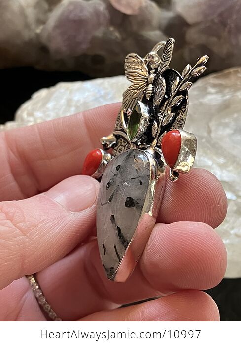 Butterfly Tourmaline Quartz Coral and Peridot Crystal Stone Jewelry Pendant - #l6VFB2oitxw-4