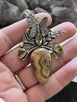 Butterfly Yellow and Crazy Lace Agate Crystal Stone Jewelry Pendant #KApizitJc5g