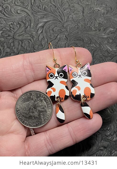 Calico Cat Dangly Tail Earrings - #4n3BRkVqRWo-3