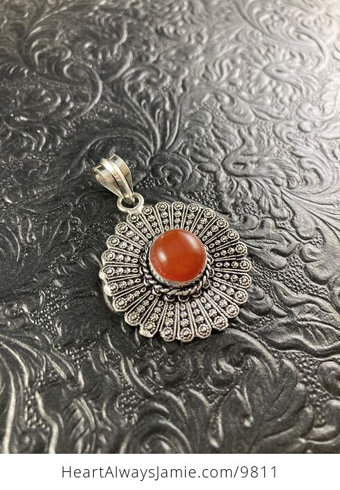 Carnelian Crystal Stone and Silver Flower Jewelry Pendant - #NaxK2TYYs8Y-5