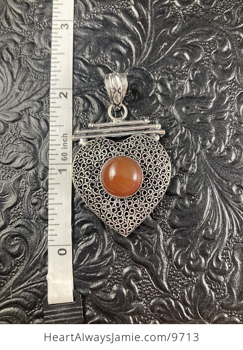 Carnelian Crystal Stone and Silver Heart Jewelry Pendant - #gTsvEfNTuSY-5