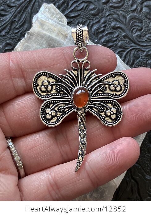 Carnelian Dragonfly Stone Jewelry Crystal Pendant - #fCSNmd2KxzY-1