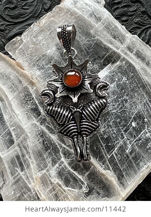 Carnelian Flower Luna Moth Sun Crescent Moon Lunar Mystic Stone Jewelry Crystal Pendant - #Uo1tibbDj8U-5