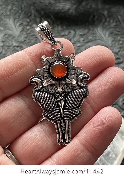 Carnelian Flower Luna Moth Sun Crescent Moon Lunar Mystic Stone Jewelry Crystal Pendant - #Uo1tibbDj8U-1