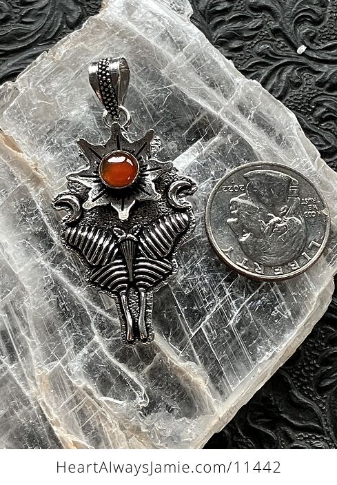 Carnelian Flower Luna Moth Sun Crescent Moon Lunar Mystic Stone Jewelry Crystal Pendant - #Uo1tibbDj8U-6