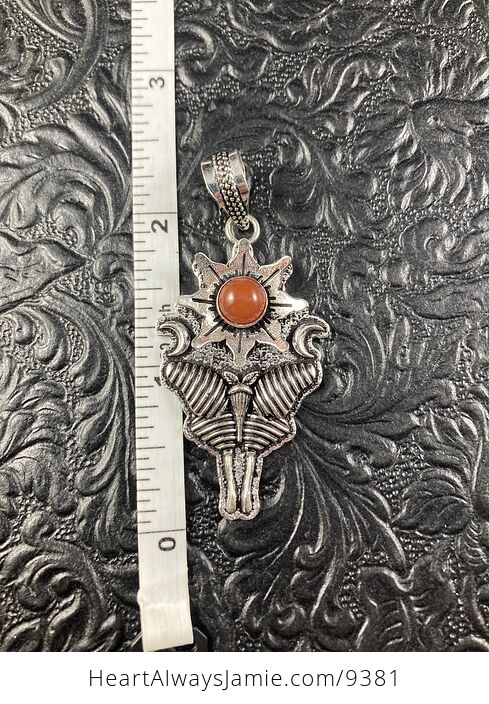 Carnelian Flower with Moons and Lunar Moth Crystal Stone Jewelry Pendant - #ig253Nj4PT8-1