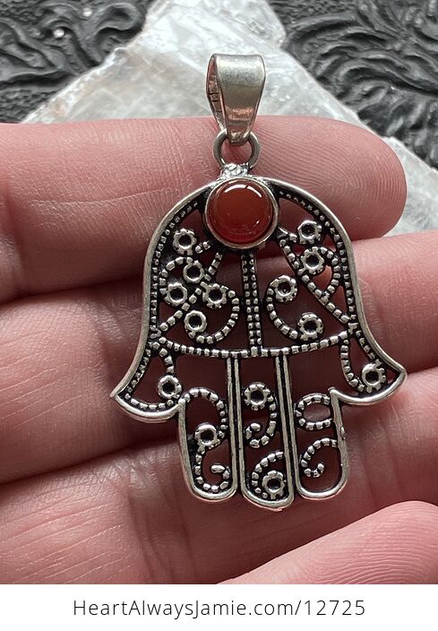 Carnelian Hamsa Hand Crystal Stone Jewelry Pendant - #rtnOkBM70eE-1