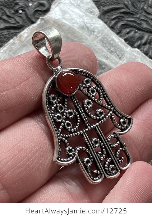 Carnelian Hamsa Hand Crystal Stone Jewelry Pendant - #rtnOkBM70eE-4