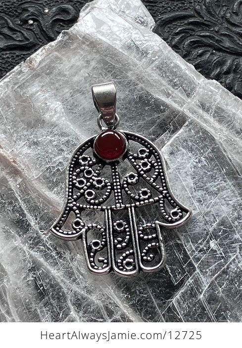 Carnelian Hamsa Hand Crystal Stone Jewelry Pendant - #rtnOkBM70eE-2