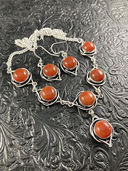 Carnelian Stone Crystal Celtic Wiccan Knot Link Necklace and Earring Jewelry Set #3DkDzAQC62c
