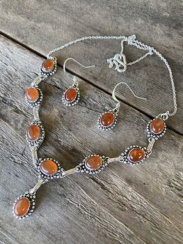 Carnelian Stone Crystal Celtic Wiccan Knot Link Necklace and Earring Jewelry Set #E77Ef8EwpHk