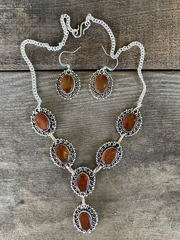 Carnelian Stone Crystal Celtic Wiccan Knot Link Necklace and Earring Jewelry Set #QdrUEtQQREc
