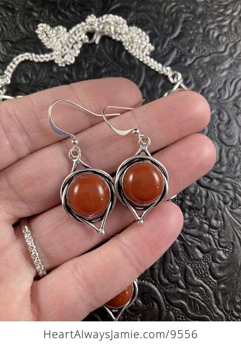 Carnelian Stone Crystal Celtic Wiccan Knot Link Necklace and Earring Jewelry Set - #3DkDzAQC62c-4