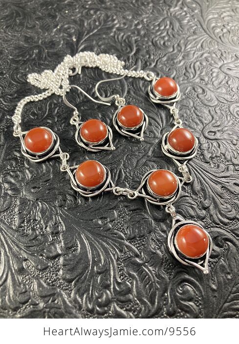 Carnelian Stone Crystal Celtic Wiccan Knot Link Necklace and Earring Jewelry Set - #3DkDzAQC62c-1