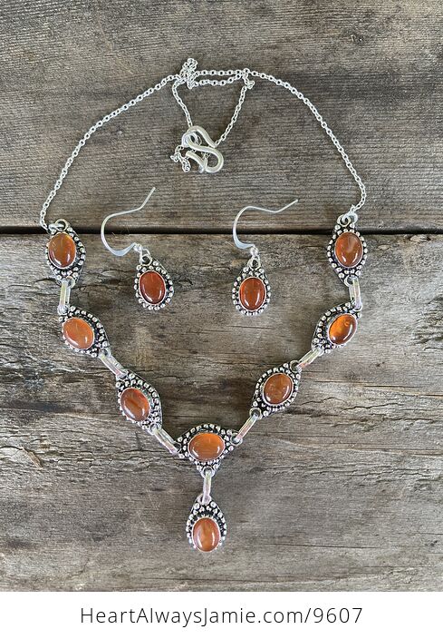 Carnelian Stone Crystal Celtic Wiccan Knot Link Necklace and Earring Jewelry Set - #E77Ef8EwpHk-8