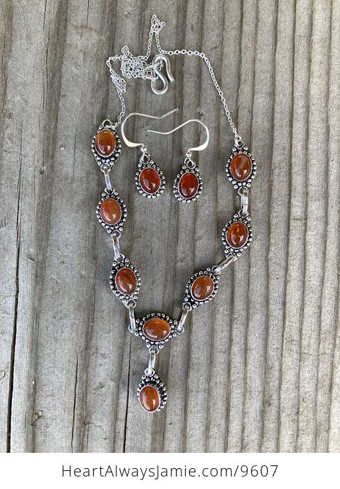 Carnelian Stone Crystal Celtic Wiccan Knot Link Necklace and Earring Jewelry Set - #E77Ef8EwpHk-3