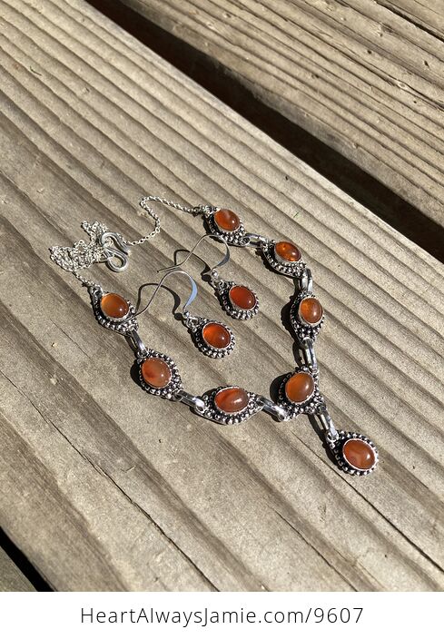 Carnelian Stone Crystal Celtic Wiccan Knot Link Necklace and Earring Jewelry Set - #E77Ef8EwpHk-7