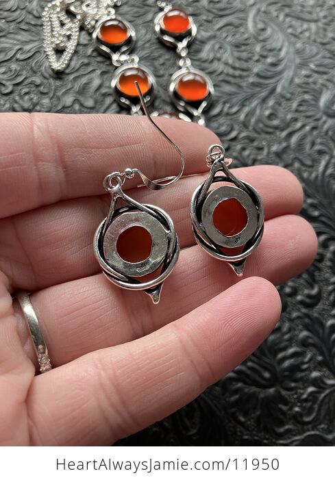 Carnelian Stone Crystal Celtic Wiccan Witchy Knot Link Necklace and Earring Jewelry Set - #4idvTTTweJA-11