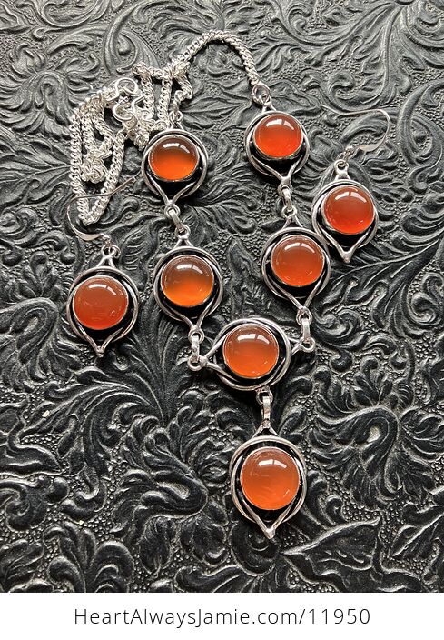 Carnelian Stone Crystal Celtic Wiccan Witchy Knot Link Necklace and Earring Jewelry Set - #4idvTTTweJA-10
