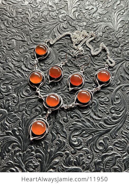 Carnelian Stone Crystal Celtic Wiccan Witchy Knot Link Necklace and Earring Jewelry Set - #4idvTTTweJA-4