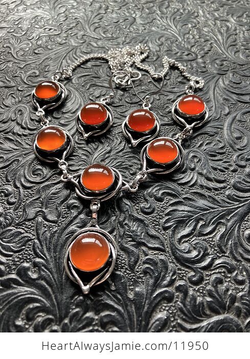 Carnelian Stone Crystal Celtic Wiccan Witchy Knot Link Necklace and Earring Jewelry Set - #4idvTTTweJA-7