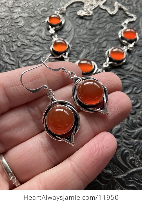 Carnelian Stone Crystal Celtic Wiccan Witchy Knot Link Necklace and Earring Jewelry Set - #4idvTTTweJA-8