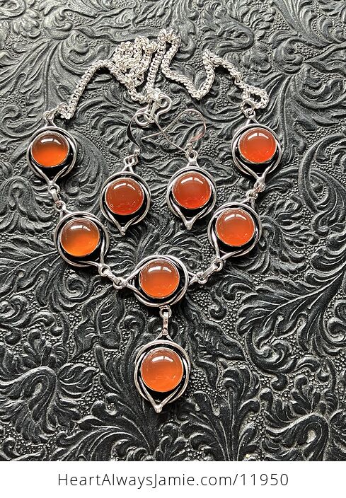 Carnelian Stone Crystal Celtic Wiccan Witchy Knot Link Necklace and Earring Jewelry Set - #4idvTTTweJA-2