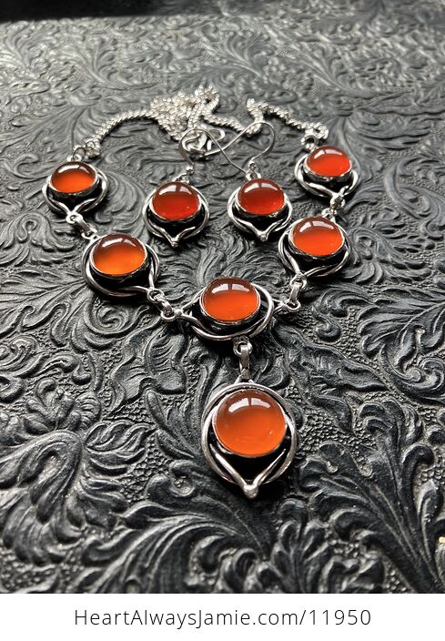 Carnelian Stone Crystal Celtic Wiccan Witchy Knot Link Necklace and Earring Jewelry Set - #4idvTTTweJA-1